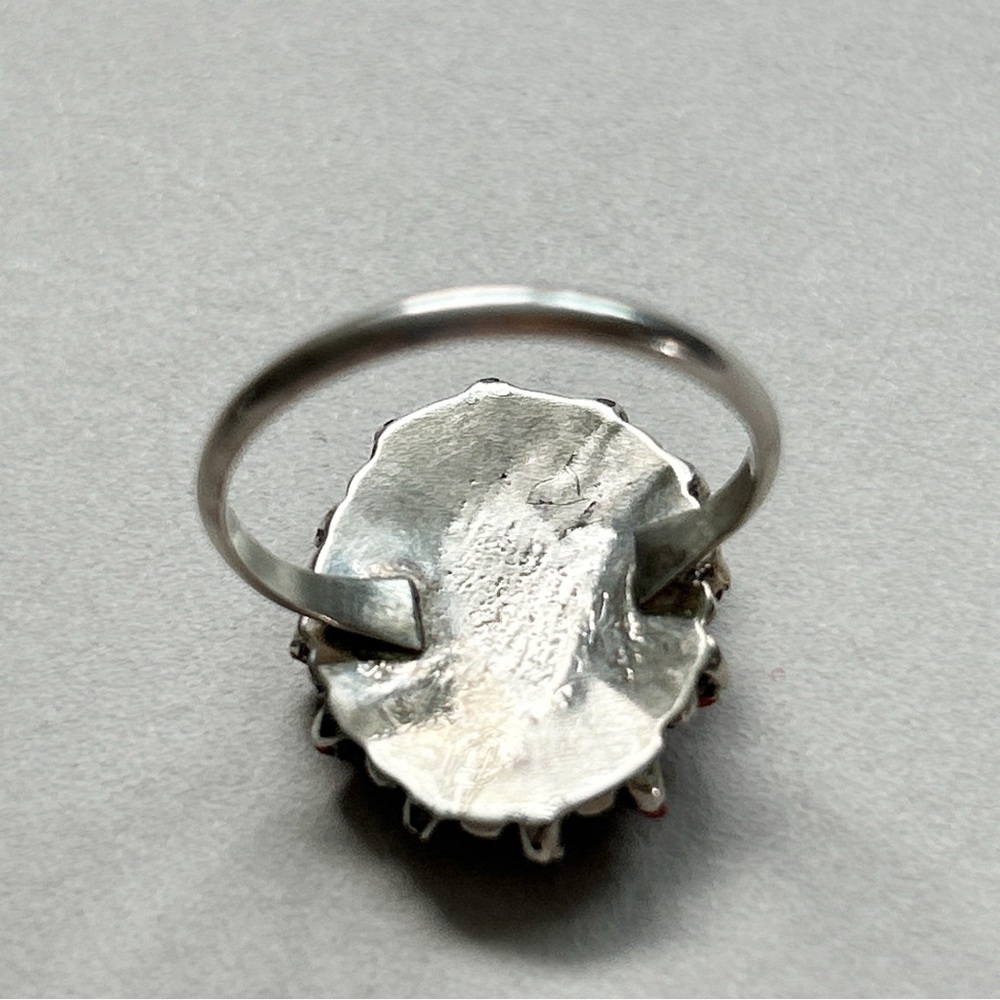 Vintage Southwestern Red Coral Needlepoint Cluster Sterling Silver Ring - Picture 9 of 11